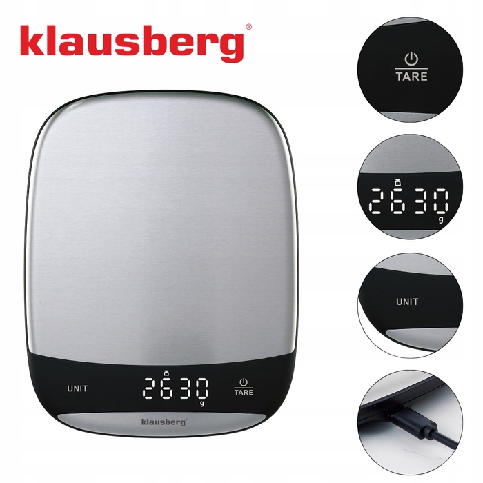 Кухонні ваги Klausberg KB7936, сріблястий/сірий, до 10 кг