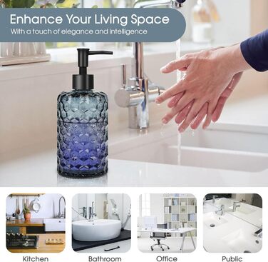 Скляні дозатори для мила Topsky (2 шт.), 400 мл, з чорною помпою, для кухні та ванної кімнати