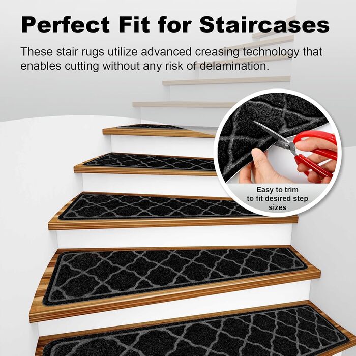 15 килимків на сходи 76x20 см, антиковзаючі, самоклеючі, для дітей, літніх людей та собак. Машинне прання, TPR-гумова підкладка (Чорний, 4 шт.)