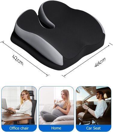 Подушка для сидіння Xespis: ергономічна, з піною Memory Foam, для офісного крісла, ортопедична, для підтримки попереку та куприка, для зменшення тиску на сідниці, для інвалідного візка (чорна)