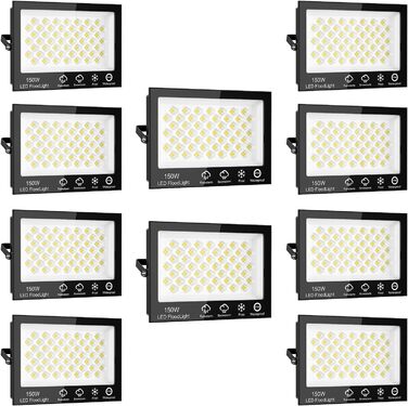 Світлодіодний прожектор Sararoom 150W 10000Лм, 156 LED, холодне світло 6500K, IP65, для вулиці, саду, гаража, подвір'я, дверей, 2 шт (10 шт у комплекті)