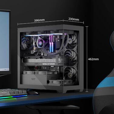 darkFlash DS900: Корпус для ПК ATX Mid-Tower з 4 PWM ARGB вентиляторами, подвійна скляна панель, підтримка радіаторів водяного охолодження 360mm, USB Type-C, чорний