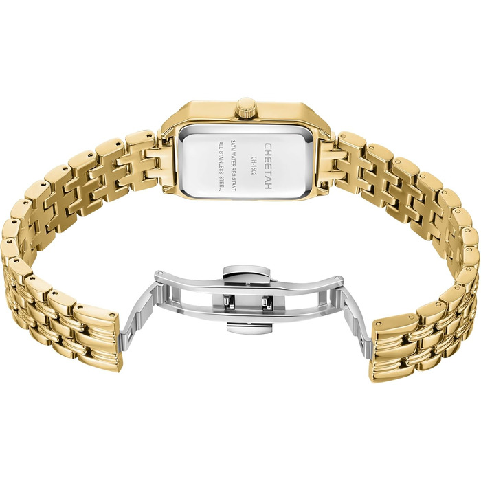 Жіночий наручний годинник CHEETAH Gold — вінтажний прямокутний кварцовий годинник зі сталевим браслетом, водонепроникний, золотий з білим циферблатом