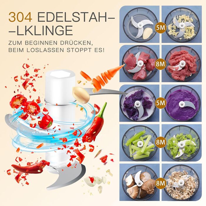 Електричний міні-подрібнювач EasySpeed Zerkleinerer: 250 мл, для м'яса, овочів, дитячого харчування, кемпінгу, USB-C зарядка, білий