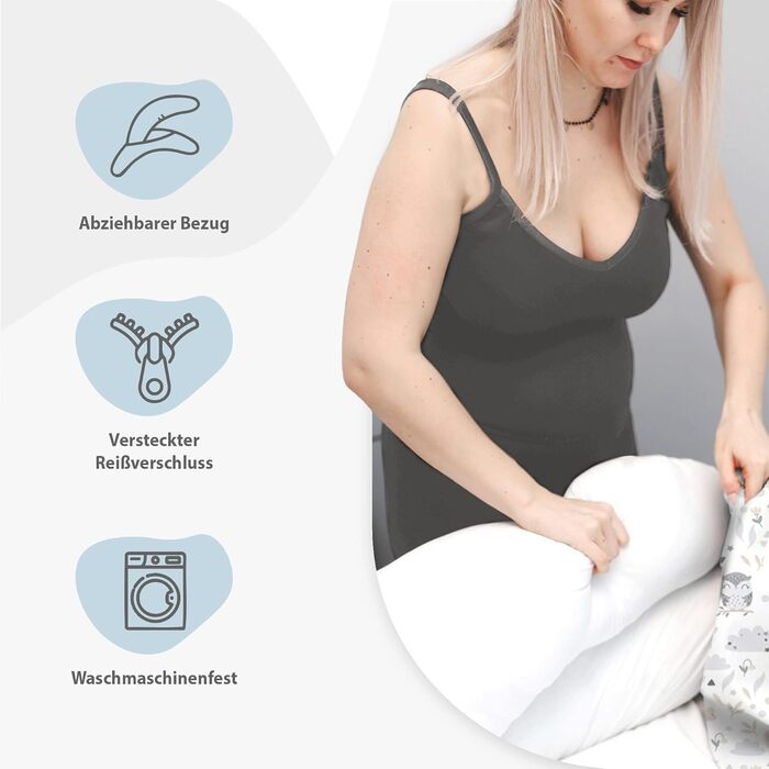Подушка для сну на бік для мами та дитини Totsy Baby 190 см з кудрявим чохлом Oeko-Tex, сірий колір з візерунком