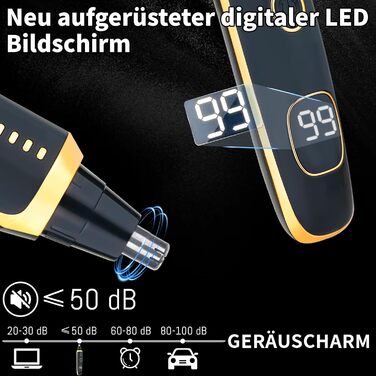 Триммер для носа, брів та вух LED з USB-C зарядкою, водонепроникний IPX7, чорний