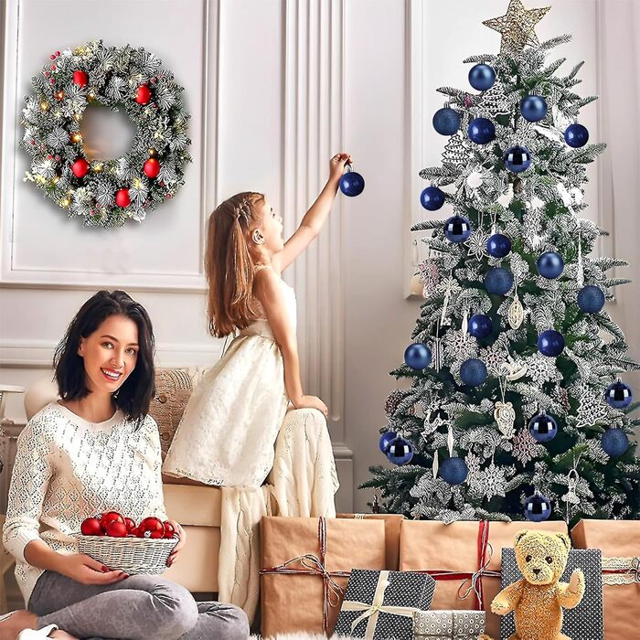 24 штуки новорічних кулі 4 см, пластикові, неб'ючі, для прикраси ялинки, синього кольору