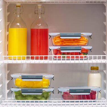 Набір контейнерів VonShef для зберігання їжі (10 шт.) – Mealprep, 1050/370 мл, для духовки/мікрохвильовки, миття в посудомийній машині, герметичні, не протікають