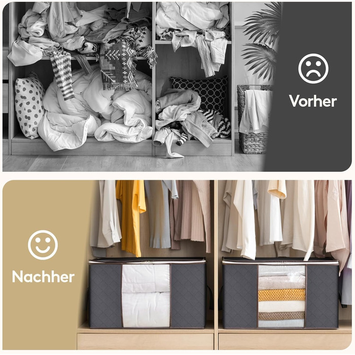 Органайзер для зберігання постільної білизни Lifewit (3 шт, 60 л), сірий - коробка для білизни, речей, постільних речей