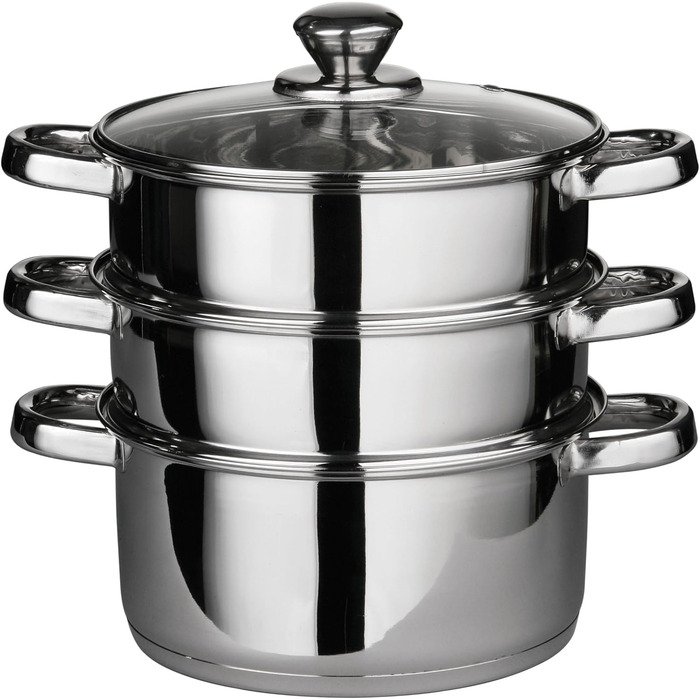 Паровар Premier Housewares з нержавіючої сталі, скляною кришкою, 28 x 22 x 25 см, сріблястий