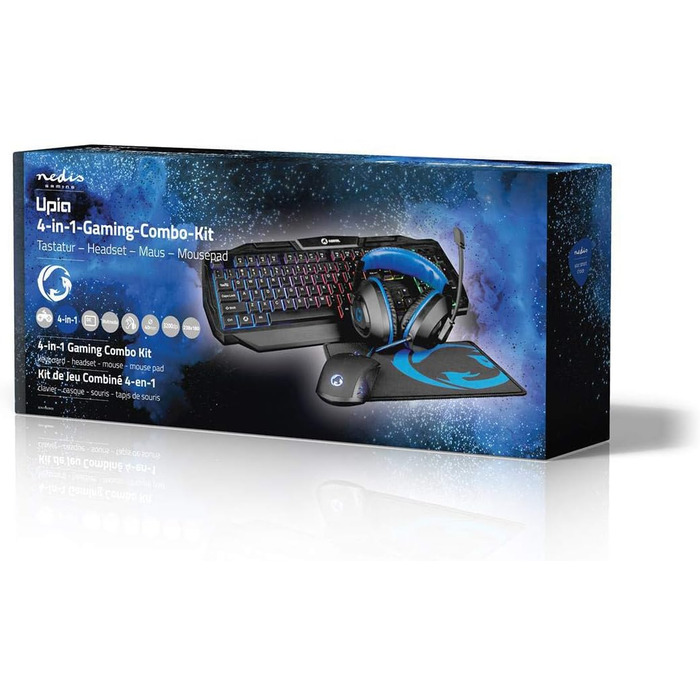 Ігровий комбо-кіт NEDIS 4-в-1: клавіатура, навушники, миша, килимок для миші - USB - QWERTY - 3200 DPI