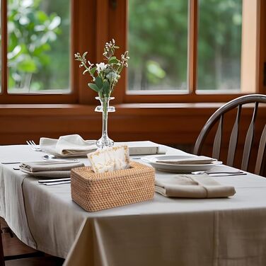 Склянка для рушників з ротангу, плетена коробка для серветок, декоративна для кухні, вітальні, ванної кімнати (натуральний ротанг)