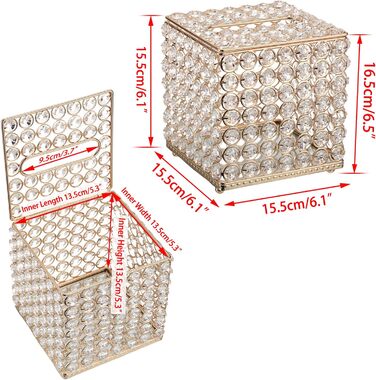 SUMTree Kristall Tissue Box, square, for household use, napkin organizer for dining room, bathroom, bedroom, vanity countertop, Gold