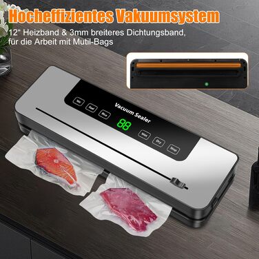 Вакуумний пакувальник KSWIOWN з 30 пакетами, 6 режимів, автоматичне закриття, ріжучий пристрій, шланг (65 KPA)