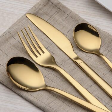 Berglander 30-Piece Titanium-Plated Cutlery, 30-Piece Gold Cutlery Set, Cutlery Set Cutlery Sets, Service for 6 (Gold Shiny)