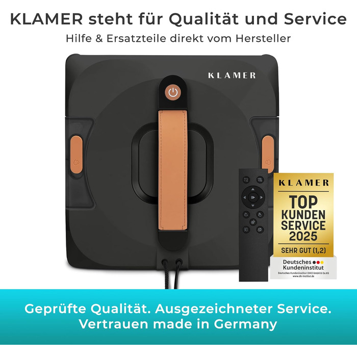 Робот для миття вікон KLAMER 3500 Pa: автоматичний очищувач з резервуаром для води 100 мл, режим вологого очищення, виявлення країв, тихий (60 дБ), захист від падіння, смарт-планування (Чорний)