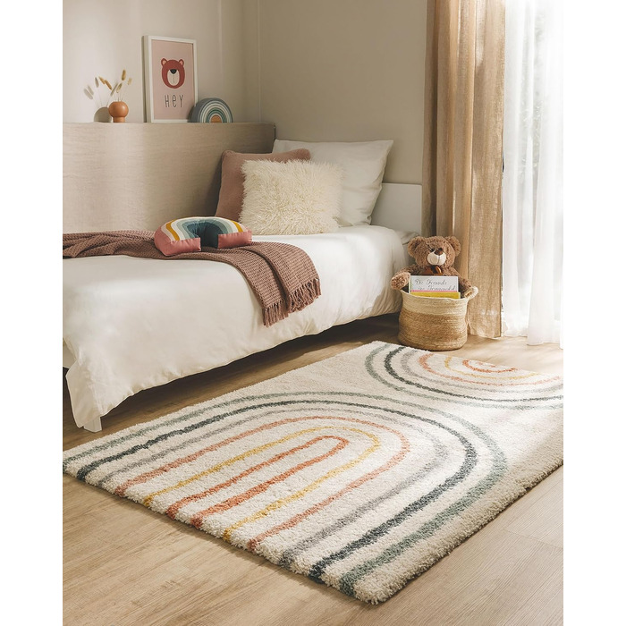benuta Listen Kids Rug Gobi - Acrylic - Rectangular & in Style: Abstract, Children's Motifs, Stripes, Hygge & Cozy, Scandi Living - Easy Care for Living Room, Bedroom, Multicolor, 140x200 cm