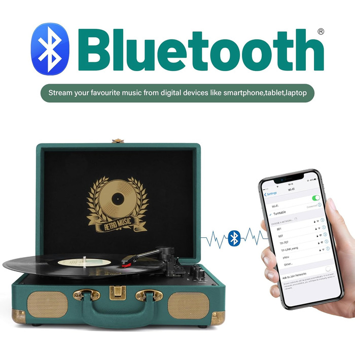 Програвач вінілу HiFi Bluetooth USB з колонками Dual: компактна стереосистема з регульованим противагом та магнітним картриджем, RCA вихід (Синій)
