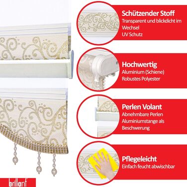 Double Roller Blind Klemmfix No Drilling White Silver 200 x 60 cm (Length x Width) Duo Roller Blind Blackout with Beads, Shimmers, Pleated Blind Window Door Zebra Blind Clamp Blind Side Pull Blind (Gold Beige, W50 x H200 cm)