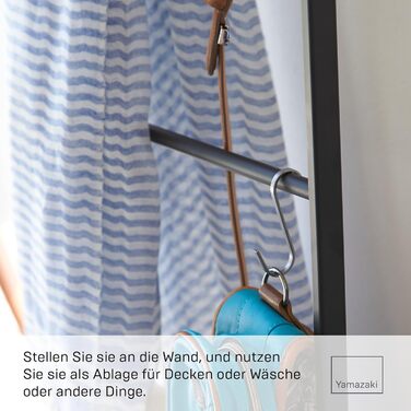 Yamazaki 2813 TOWER Leaning Clothes Rack, Black, Steel/Wood, Minimalist, 45 x 24 x 160 cm