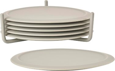 Zone Denmark Singles Silicone Coasters, Coasters for Glasses, Cups, Cocktail Glasses, Diameter 10 cm, Height 3.1 cm, 6 Pieces, including Holder, (10cm, Mud)