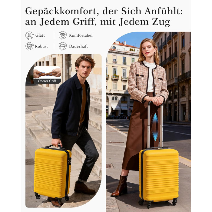Набір валіз COOLIFE для ручної поклажі (55x35x20cm + 40x25x20cm) з TSA замком, 4 колеса, ABS, жовто-чорний колір