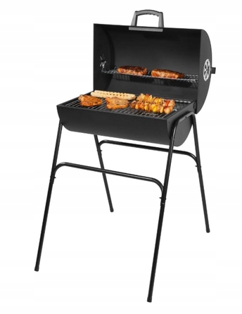 Великий садовий вугільний гриль-бочка Grill Meister з кришкою та робочим столом