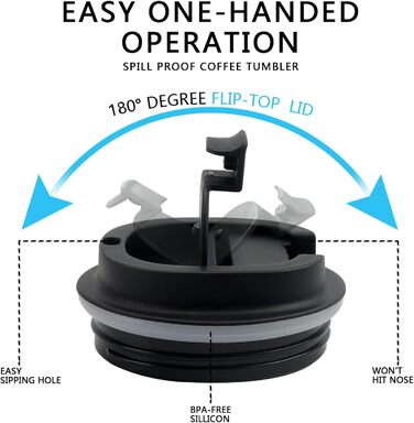 Термокружка для кави з кришкою, 380 мл, з подвійними стінками, з нержавіючої сталі, для гарячих та холодних напоїв, кави, води та чаю (чорна)