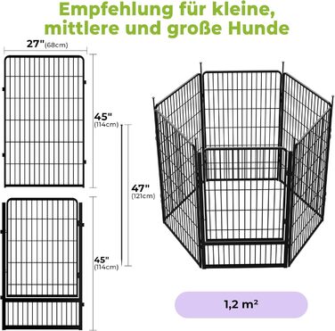 Стійка для собак SunsGrove (6 частин, 68x114 см) - чорна, для цуценят, антикорозійна, без інструментів