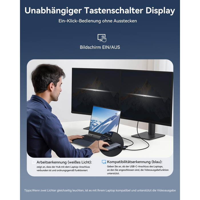 Док-станція USB-C з підтримкою двох моніторів, 14 в 1 для ноутбука, хаб з 2 HDMI, VGA, Ethernet, PD, USB Data, 5 USB портів, SD/TF кардридер, аудіо