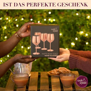 Набір з 4 келихів для вина з нержавіючої сталі Oak & Steel (540 мл) - матовий рожево-золотий/мідний колір - міцні та незламні - подарунковий набір для днів народжень, весіль та Різдва