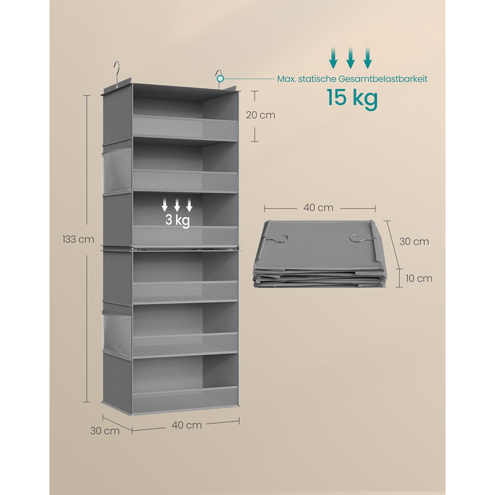 Органайзер для шафи SONGMICS: роздільник, полиці, розкладний, для зберігання, металеві гачки та бамбукові вставки, кольоровий, RCH007W0