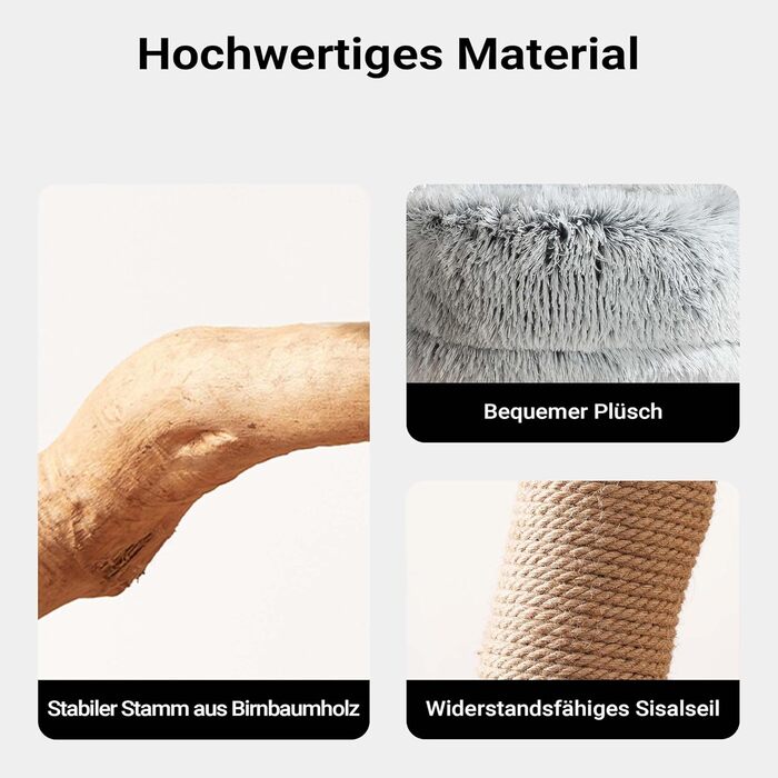 Кігтеточка Fudajo Designer у вигляді дерева, висока, з плюшем та сизалем, для котів, з гамаком (80 см)