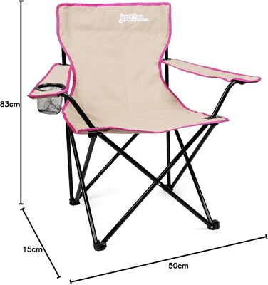 Кемпінговий стілець складаний з підлокітниками та підсклянником, сірий/рожевий