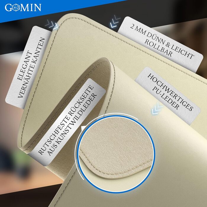 Килимок для столу GOMIN - PU шкіра, вологостійкий, антиковзний - 60x35 см | Mousepad XXL для офісу та дому