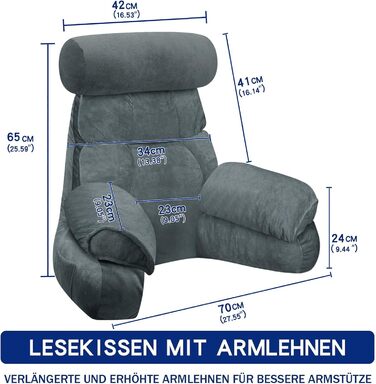 Підлогове крісло-мішок для читання, подушка для спини до ліжка та дивана, 65*23 см (Матовий сірий)