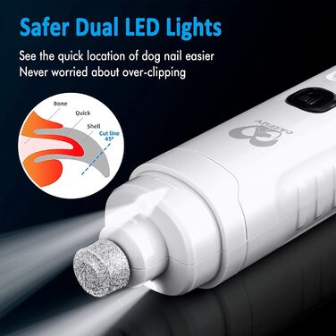 Електричний точило для собачих кігтів Casfuy з LED-підсвіткою, 4.8V, 2 швидкості, для середніх собак