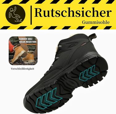 Зимові захисні черевики: чоловічі та жіночі робочі черевики з поворотним замикачем, неслизькі, зі сталевим підноском, водонепроникні, теплі, чорні, 42 EU
