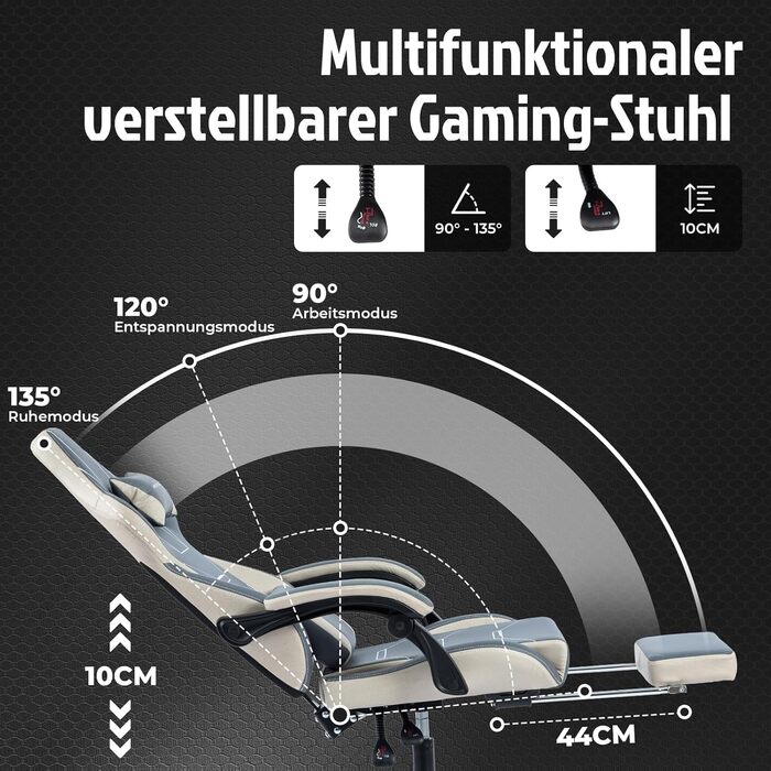 Геймерське крісло Ergon Gaming з підставкою для ніг, регульоване, офісне, з підтримкою попереку (синьо-бежеве)