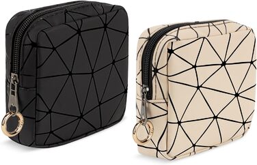 Косметичка жіноча мініатюрна, 2 шт. з PU шкіри, водонепроникна, для подорожей, чорний та бежевий