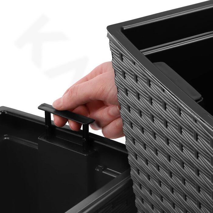 KADAX Кашпо для квітів пластикове 18,5x55,7 см, з автополивом, графіт, прямокутне, ротанг, для балкона та вулиці