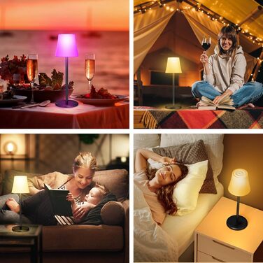 Бездротова LED лампа Suright для столу з регулюванням яскравості, 3 кольори + RGB, сенсорне керування, водонепроникність IP54, для ресторану, спальні, вечірки, кемпінгу, кав'ярні