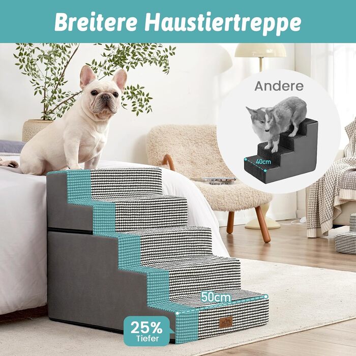 COZY KISS Dog Stairs for Small Dogs, Wide Steps Pet Stairs for Bed Couch Car, 60cm High High-Density Foam Cat Stairs with Removable Cover (7x0x60cm, ) (Black & White, 5, 75x50x60cm-Removable)