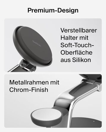 Belkin UltraCharge Pro Qi2.2 Бездротова зарядка 3-в-1 25W MagSafe сумісна для iPhone, Apple Watch, AirPods, Pixel – Чорна