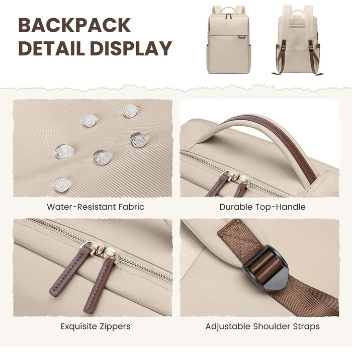 Рюкзак для ноутбука 16 дюймів, водонепроникний, для чоловіків та жінок, для подорожей, школи, велосипеда та повсякденного використання, кольору абрикос