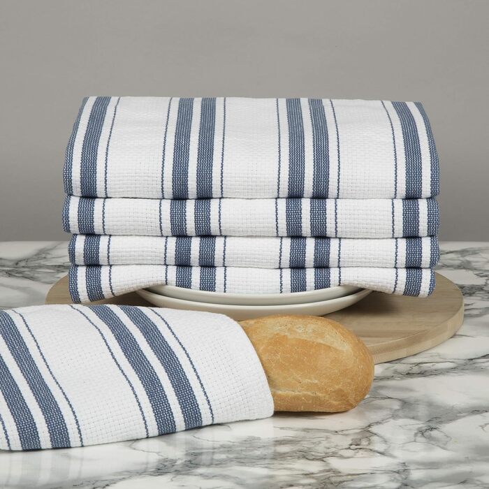 Sticky Toffee Striped Dishcloths 100% Cotton | 5-Piece Set | 50 x 70 cm | Blue Stripes | Absorbent Restaurant Bar Glass Dishcloths