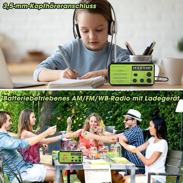 Сонячне радіо Kurbelradio 8000mAh з ручним генератором, AM/FM, LED ліхтарик, SOS, компас, IPX3, для кемпінгу та відпочинку на природі (зелене)