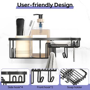 Дзеркальна поличка для душу Alyvisun з нержавіючої сталі (2 шт.) з мильницею та гачками - без свердління