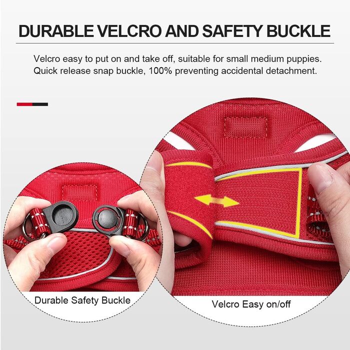 Нашийник для собак з повідком Anti-Pull, світловідбиваючий, для маленьких собак, кошенят, тварин (Червоний, S)