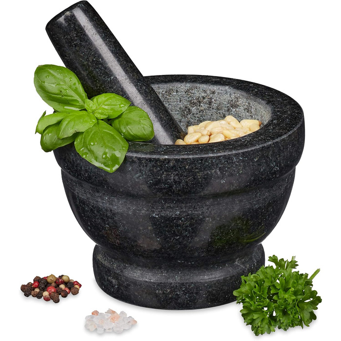 Морська гармата Relaxdays з пестиком, сірого кольору, 14 см, 400 мл - для спецій та трав